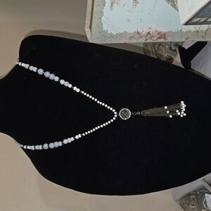 Long White Tassel Necklace J37